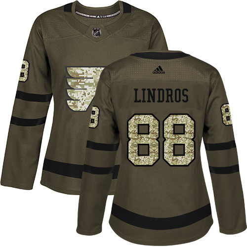 Adidas Flyers #88 Eric Lindros Green Salute to Service Women's Stitched NHL Jersey - Click Image to Close